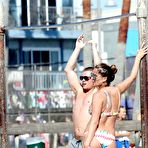 Pic of Danielle Lloyd exercising in bikini on a beach