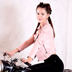 Pic of Viva Fleur Petite Brunette Strips Naked on a Classic Motorcycle