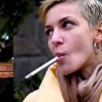 Pic of Russian Smokers | Short cut hair blonde girl is smoking all white 120mm cigarettes