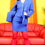Pic of Real Estate Babe Sue-X-ess in Business Outfit and red Pantyhose