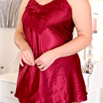 Pic of Jenny James Satin Slip Negligee With Tan Glossy Legwear Gloss Tights Glamour - Curvy Erotic