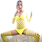 Pic of Yellow Net Bodysuit, Messy Creampie