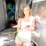 Pic of Nice young girl Abby uncovers her puffy titties while getting totally naked outside a camper - Nude Women Pics