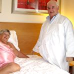 Pic of BBW Grandma Libby Ellis sites with her legs open so Doctor can inspect her shaved wet cunt – UK Wives Pics