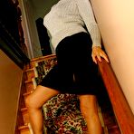 Pic of Mature in granny pants poses on the stairs with her ass up and then exposes her meaty pussy by opening her legs – Bare Milfs
