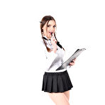 Pic of Monika May stripping out of her school uniform and toying her pink pussy