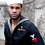 Pic of big black dick Sailor CJ Wright masturbating around the port