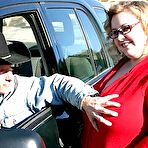 Pic of Fat cute bbw with big glasses Holli spreading pussy on sofa 