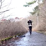 Pic of Brunette chick Shalina Shine gets caught taking a piss upon wet pavement