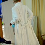 Pic of Blonde amateur Hayley Marie Coppin shows her great tits while getting dressed