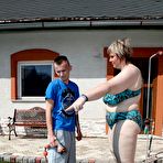 Pic of Mature BBW doffs her bikini to seduce young guy & get big tits cum covered