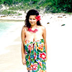 Pic of European solo model Chloe Vevrier demonstrating hooters in ocean and on beach